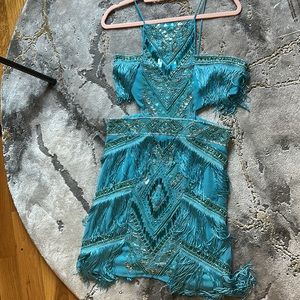 ASOS Embellished Blue Dress with Fringe